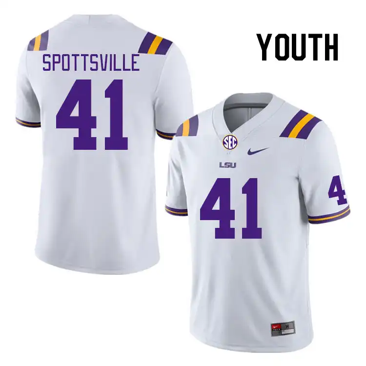 Youth LSU Tigers Welton Spottsville #41 White NCAA Football Jersey